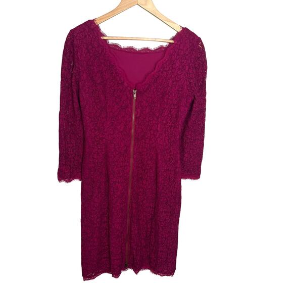 Adrianna Papell Evening Dress Long Sleeve Lace Sheath Fuchsia Size 10 - Picture 2 of 16